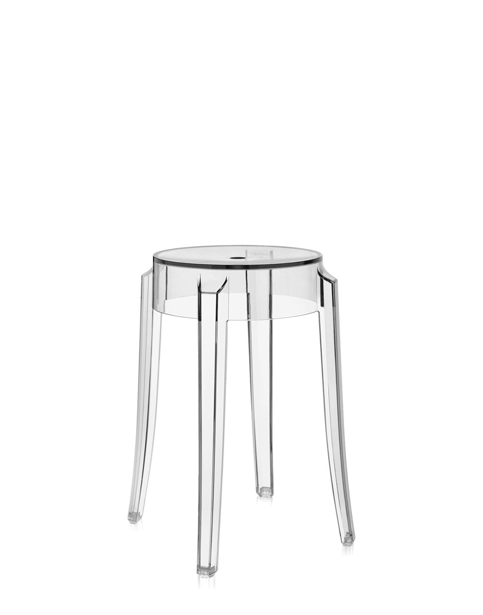 Set of 2 Kartell Charles Ghost Small Stools in Glossy Black by Philippe Starck For Sale 6
