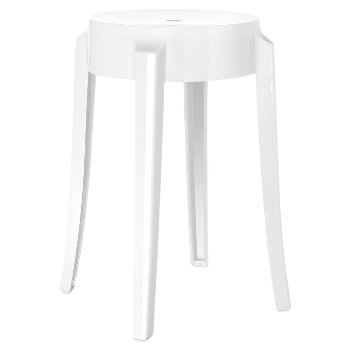 Modern Set of 2 Kartell Charles Ghost Small Stools in Glossy Black by Philippe Starck For Sale