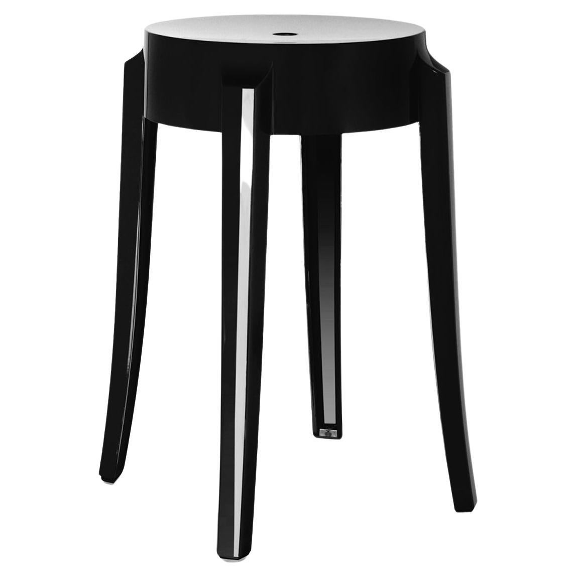 Set of 2 Kartell Charles Ghost Small Stools in Glossy Black by Philippe Starck For Sale
