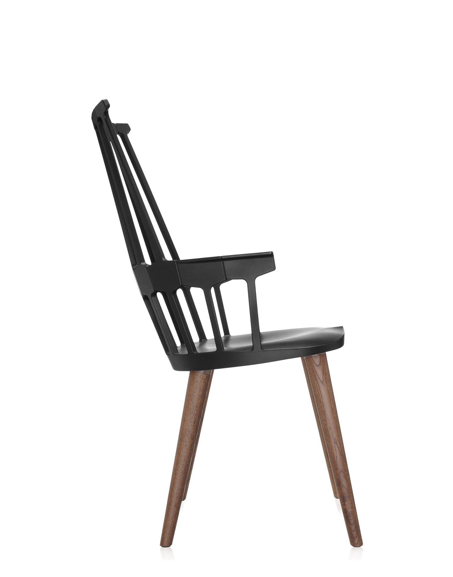 Modern Set of 2 Kartell Comback Chairs in Black with Oak Legs by Patricia Urquiola