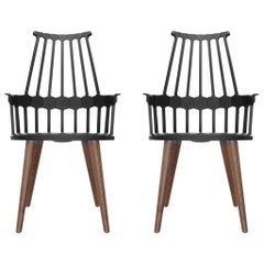 Set of 2 Kartell Comback Chairs in Black with Oak Legs by Patricia Urquiola