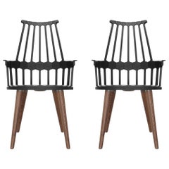Set di 2 sedie Kartell Comback in nero con gambe in Oak di Patricia Urquiola