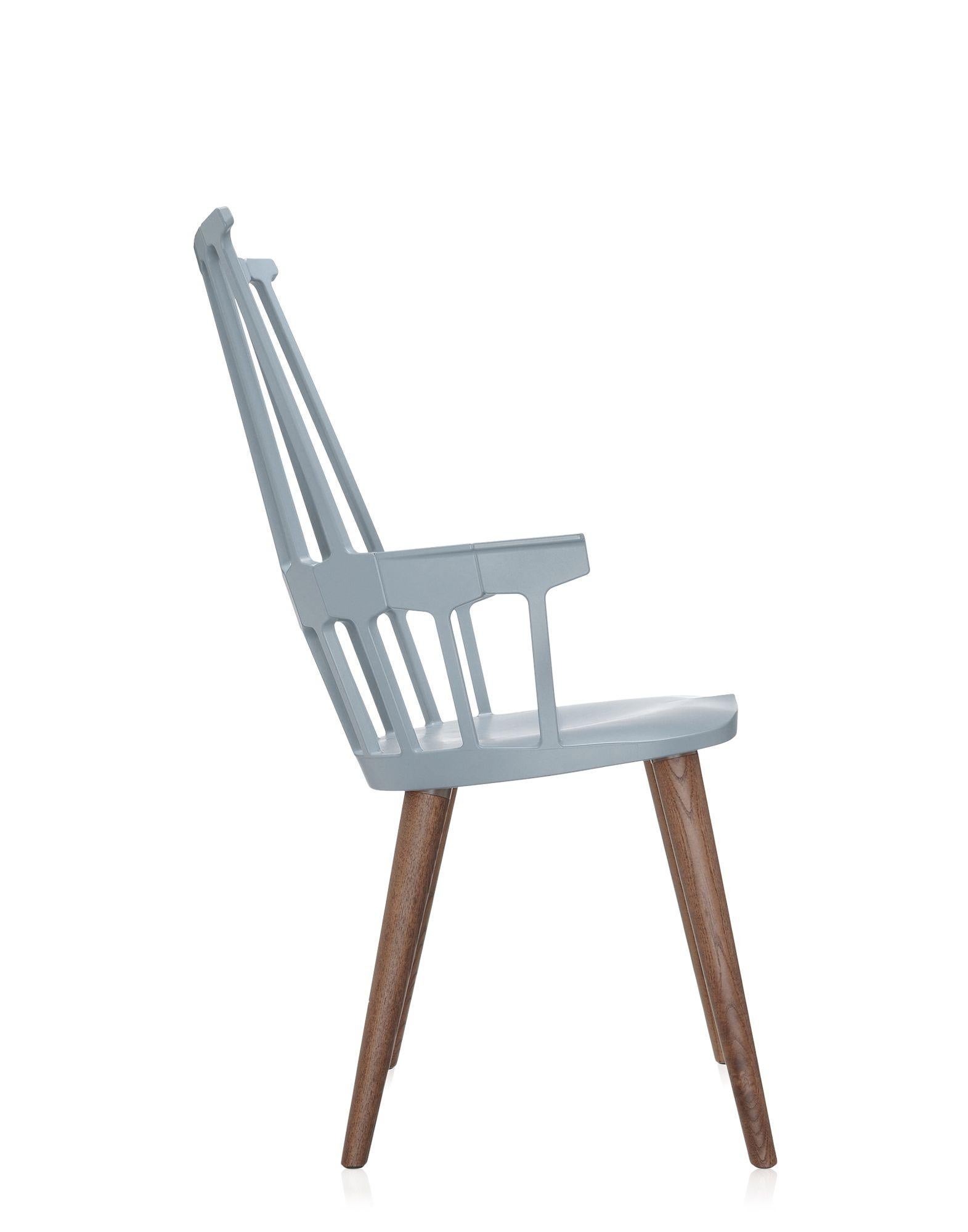 Modern Set of 2 Kartell Comback Chairs in Grey Blue with Oak Legs by Patricia Urquiola For Sale