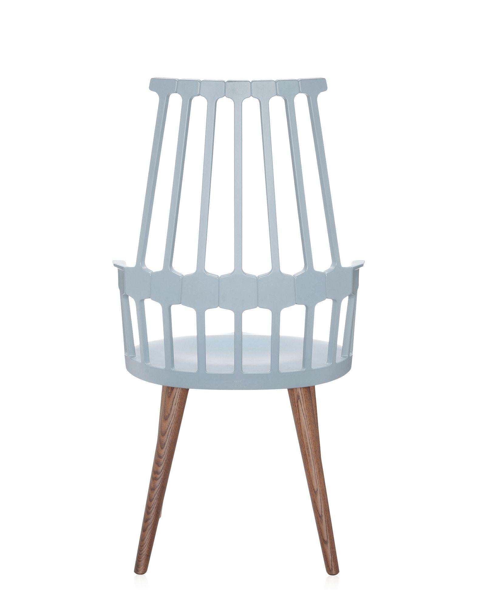 Italian Set of 2 Kartell Comback Chairs in Grey Blue with Oak Legs by Patricia Urquiola For Sale