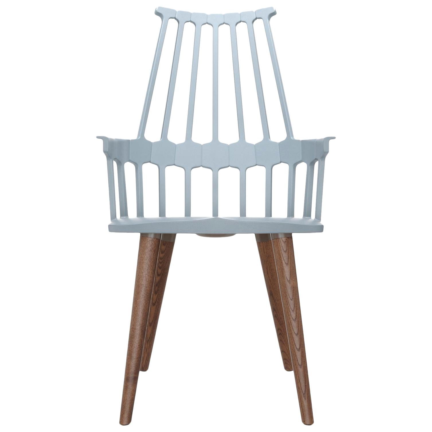 Set of 2 Kartell Comback Chairs in Grey Blue with Oak Legs by Patricia Urquiola For Sale