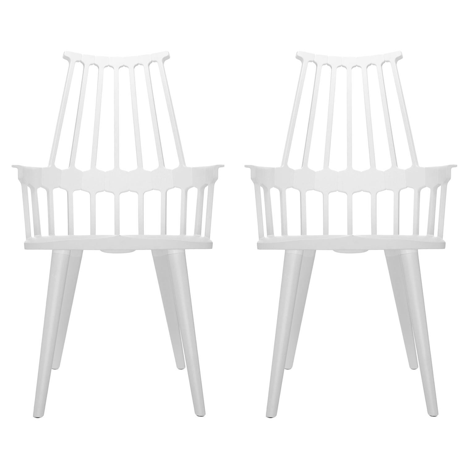 Set of 2 Kartell Comback Chairs in White with White Legs by Patricia Urquiola