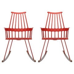 Set of 2 Kartell Comback Rocking Chairs in Orange Red by Patricia Urquiola