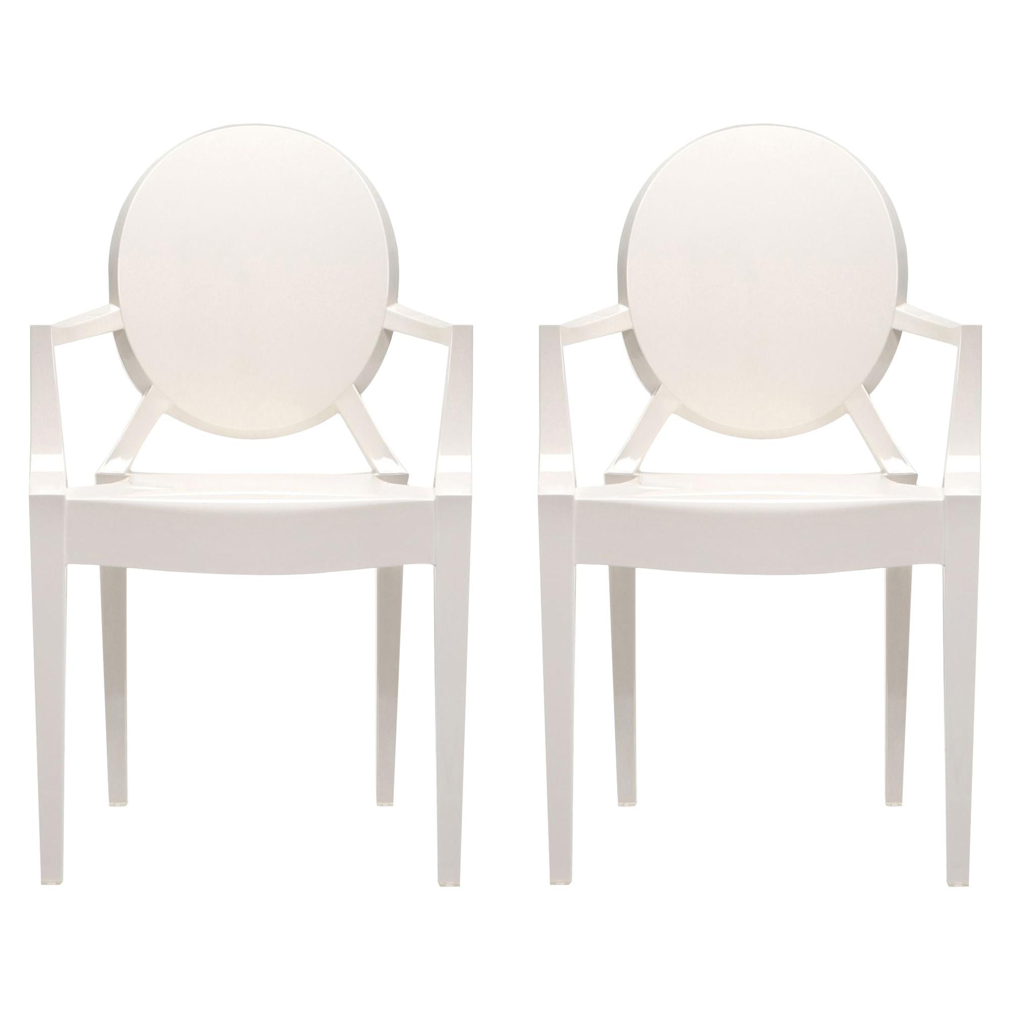 Set of 2 Kartell Louis Ghost Armchairs in Glossy White by Philippe Starck