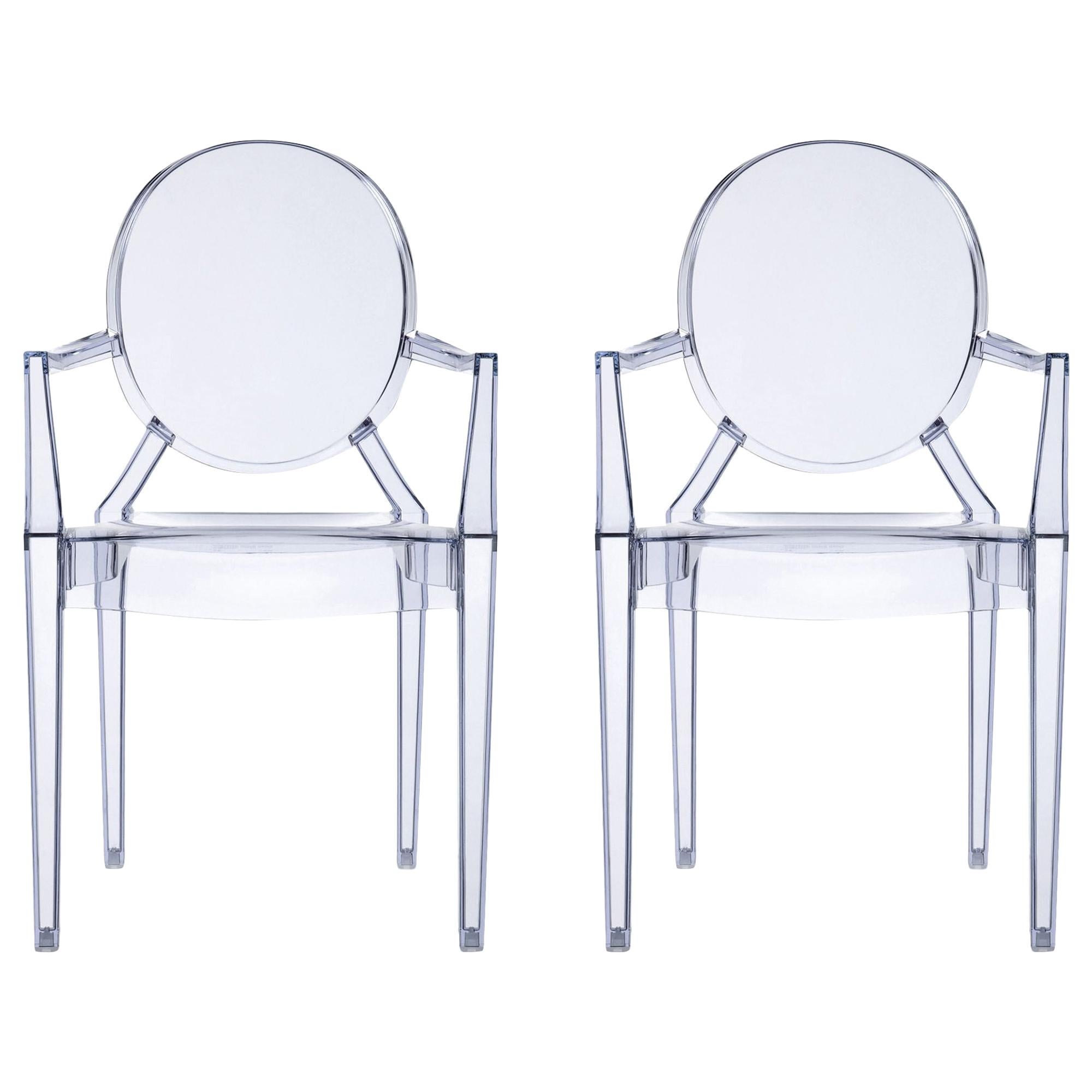 Set of 2 Kartell Louis Ghost Armchairs in Ice Blue by Philippe Starck