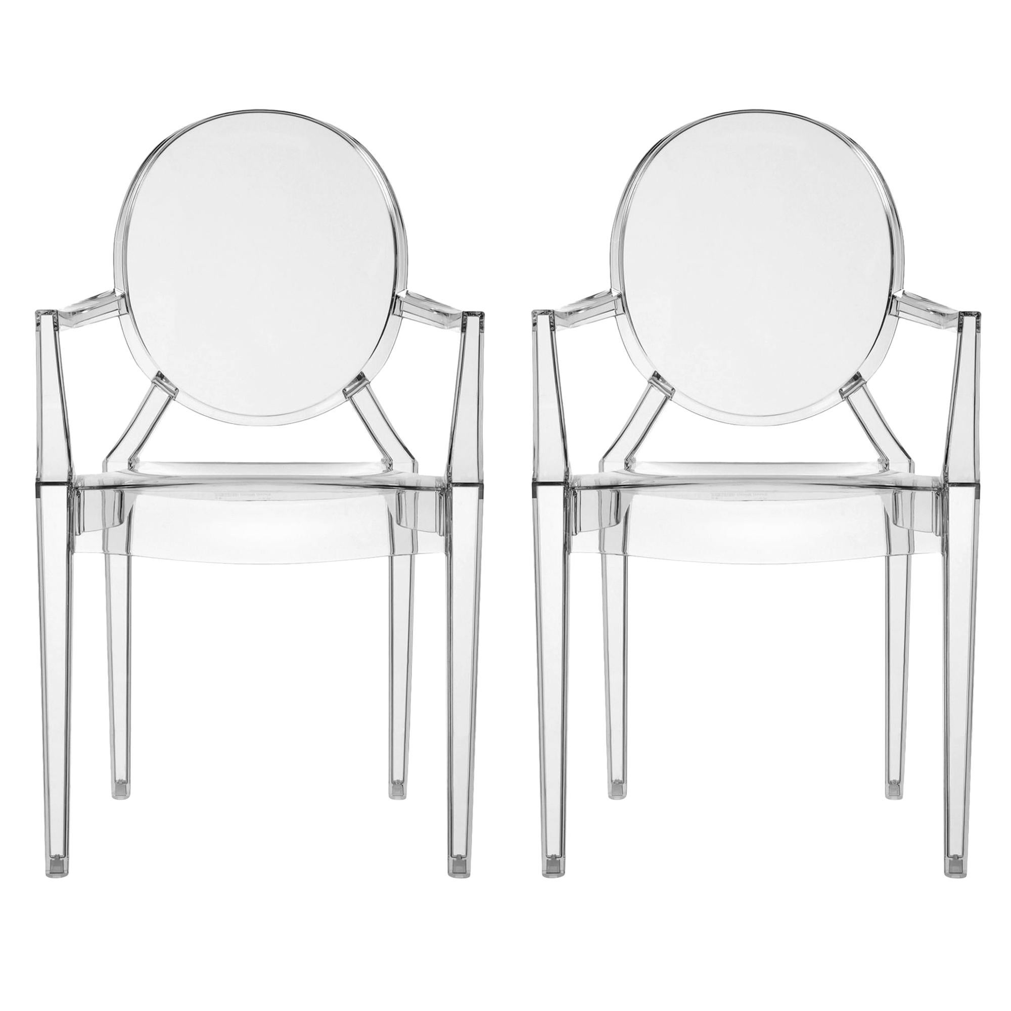 Set of 2 Kartell Louis Ghost Armchairs in Smoke Grey by Philippe Starck