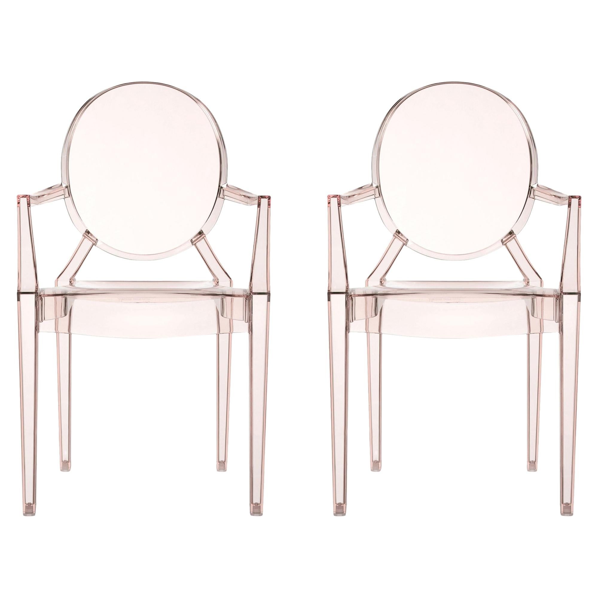Set of 2 Kartell Louis Ghost Armchairs in Sunset Orange by Philippe Starck