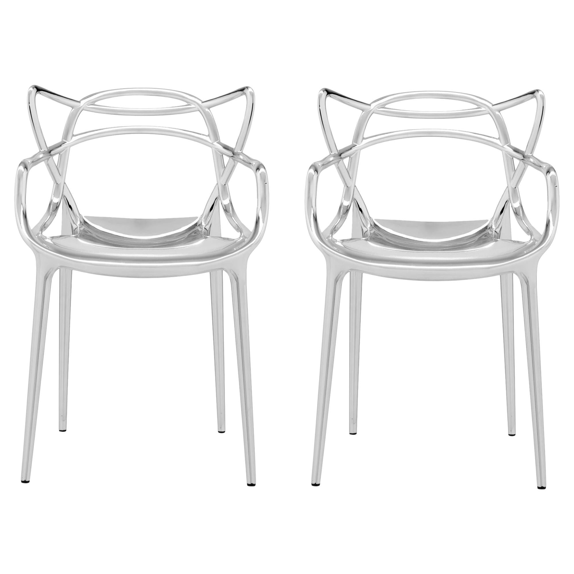 Set of 2 Kartell Masters Chairs in Chrome by Philippe Starck & Eugeni Quitllet For Sale