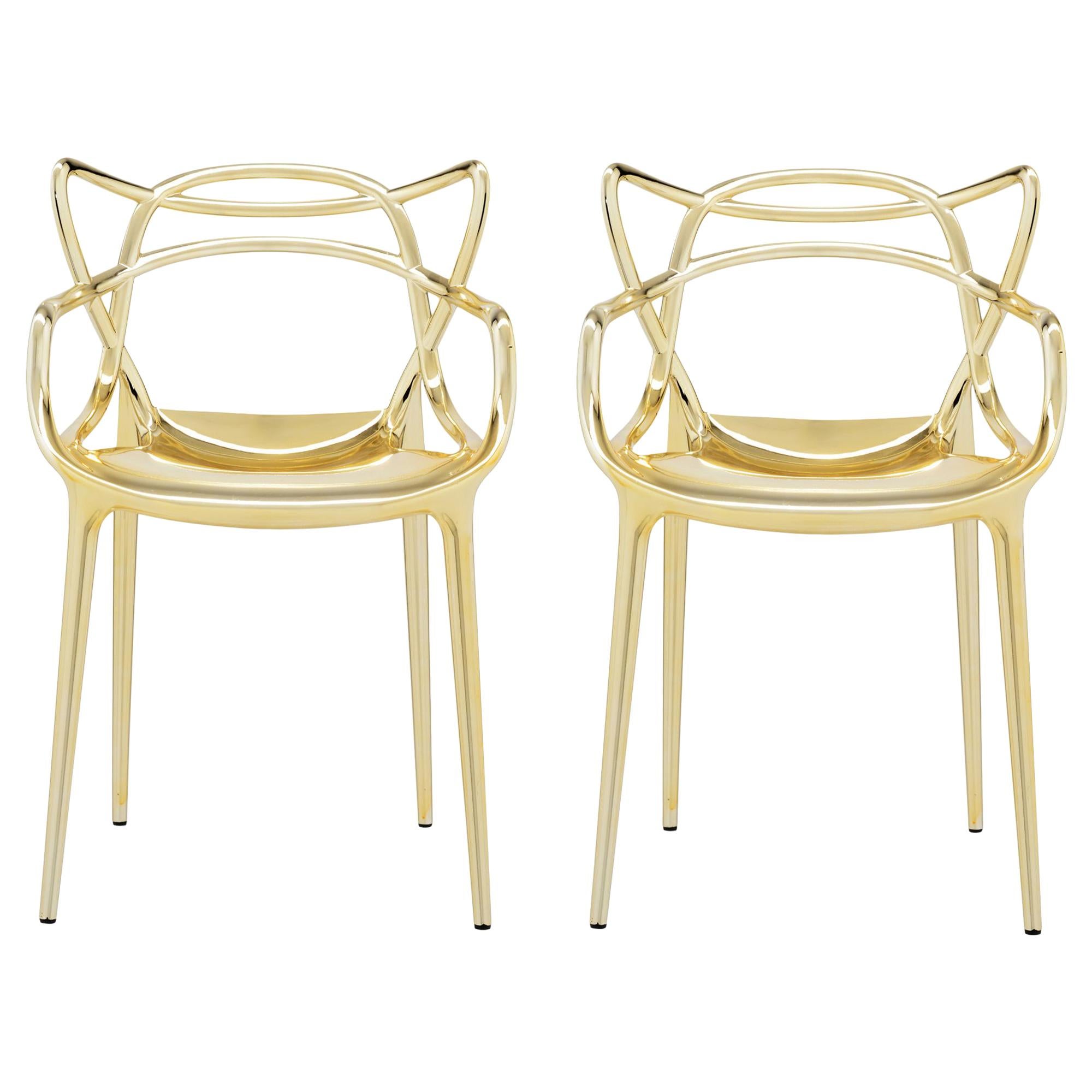 Set of 2 Kartell Masters Chairs in Gold by Philippe Starck & Eugeni Quitllet For Sale