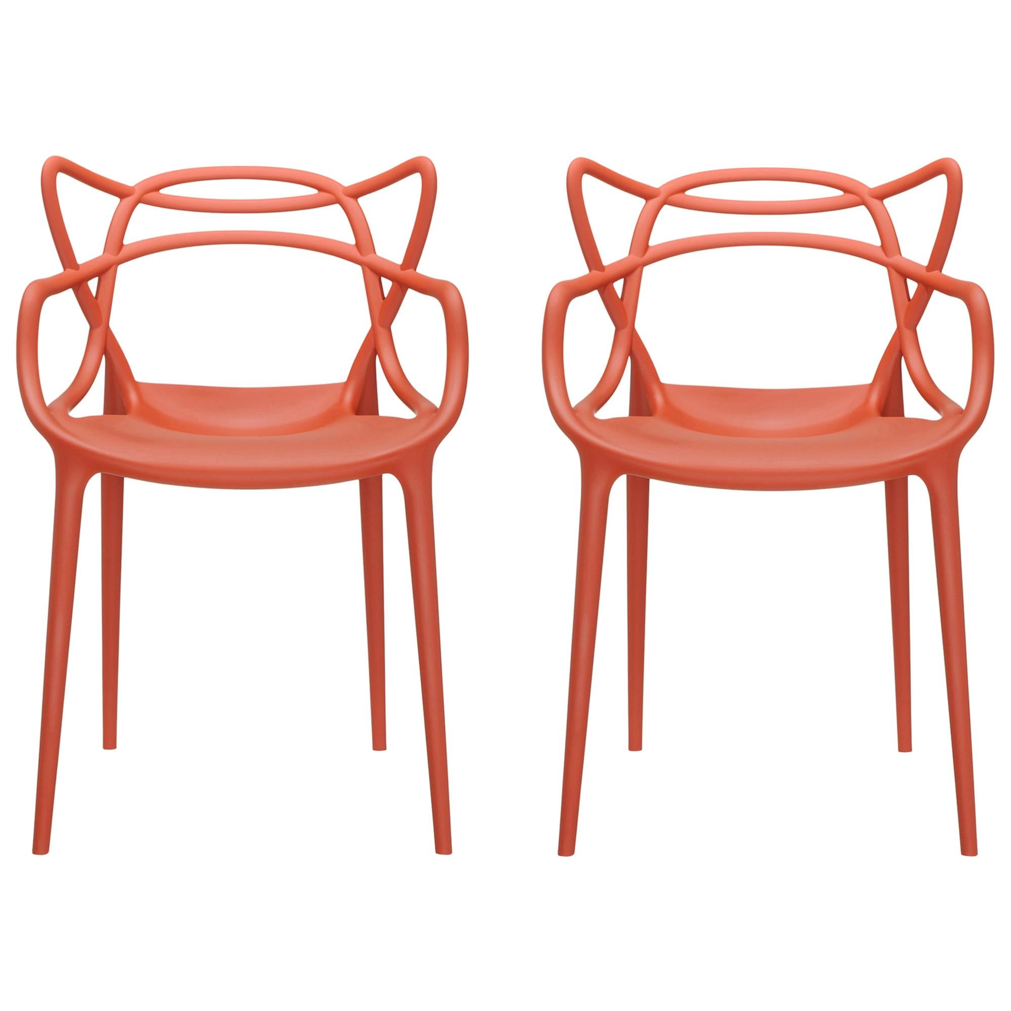 Ensemble de 2 chaises Kartell Masters en orange de Philippe Starck & Eugeni Quitllet