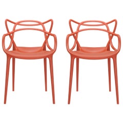 Set aus 2 Kartell-Meisterstühlen in Orange von Philippe Starck & Eugeni Quitllet