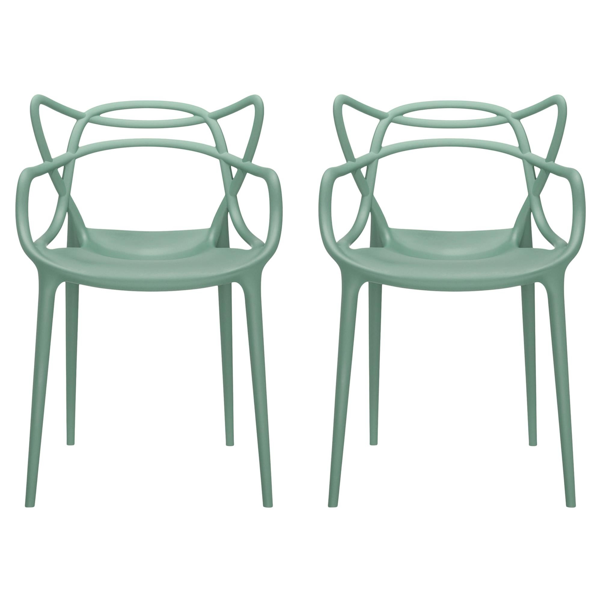 Set of 2 Kartell Masters Chairs in Sage by Philippe Starck & Eugeni Quitllet
