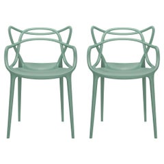 Set of 2 Kartell Masters Chairs in Sage by Philippe Starck & Eugeni Quitllet