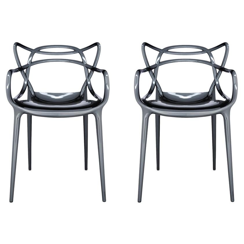 Set of 2 Kartell Masters Chairs in Titanium by Philippe Starck & Eugeni Quitllet