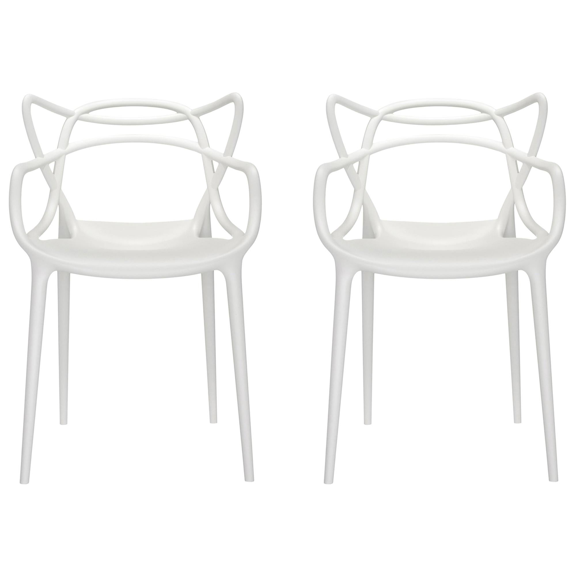 Set of 2 Kartell Masters Chairs in White by Philippe Starck & Eugeni Quitllet For Sale