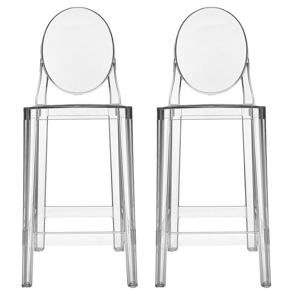 Set of 2 Kartell One More Counter Stools in Crystal by Philippe Starck For Sale