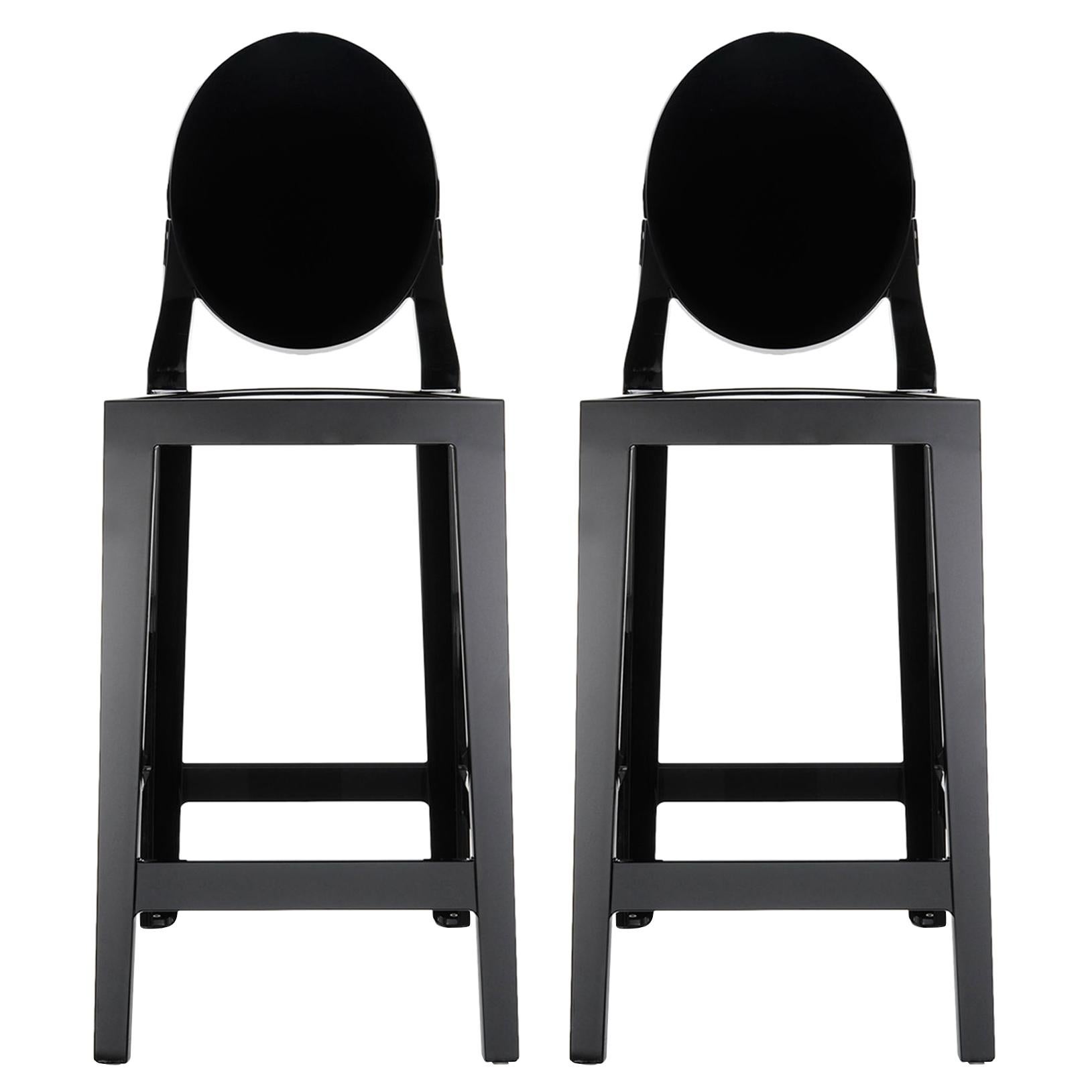 Set of 2 Kartell One More Counter Stools in Mat Black by Philippe Starck For Sale