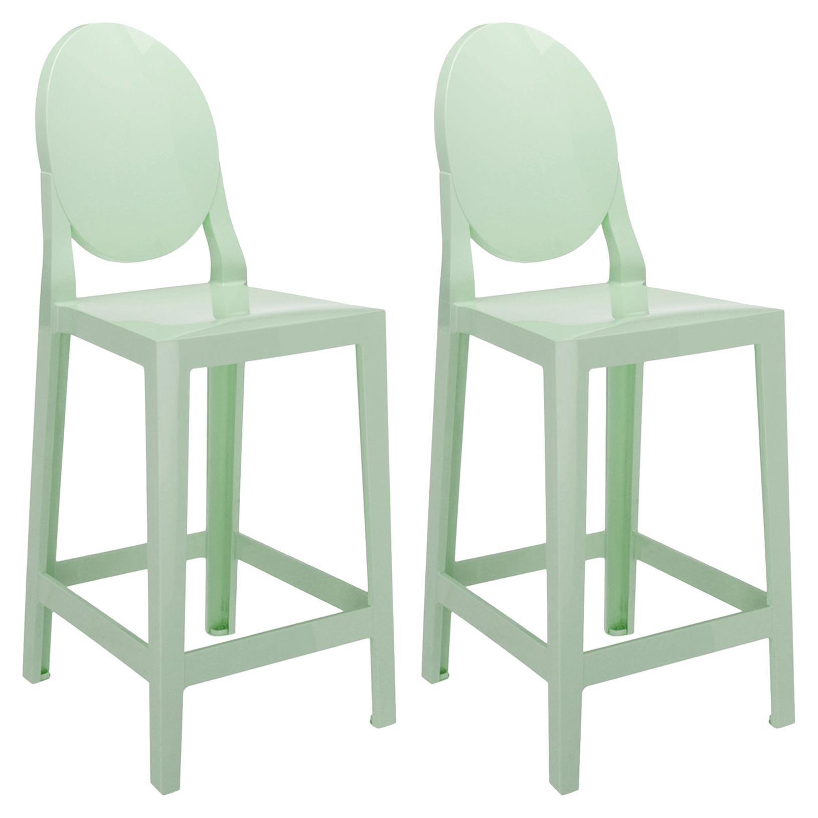 Set of 2 Kartell One More Counter Stools in Mat Green by Philippe Starck