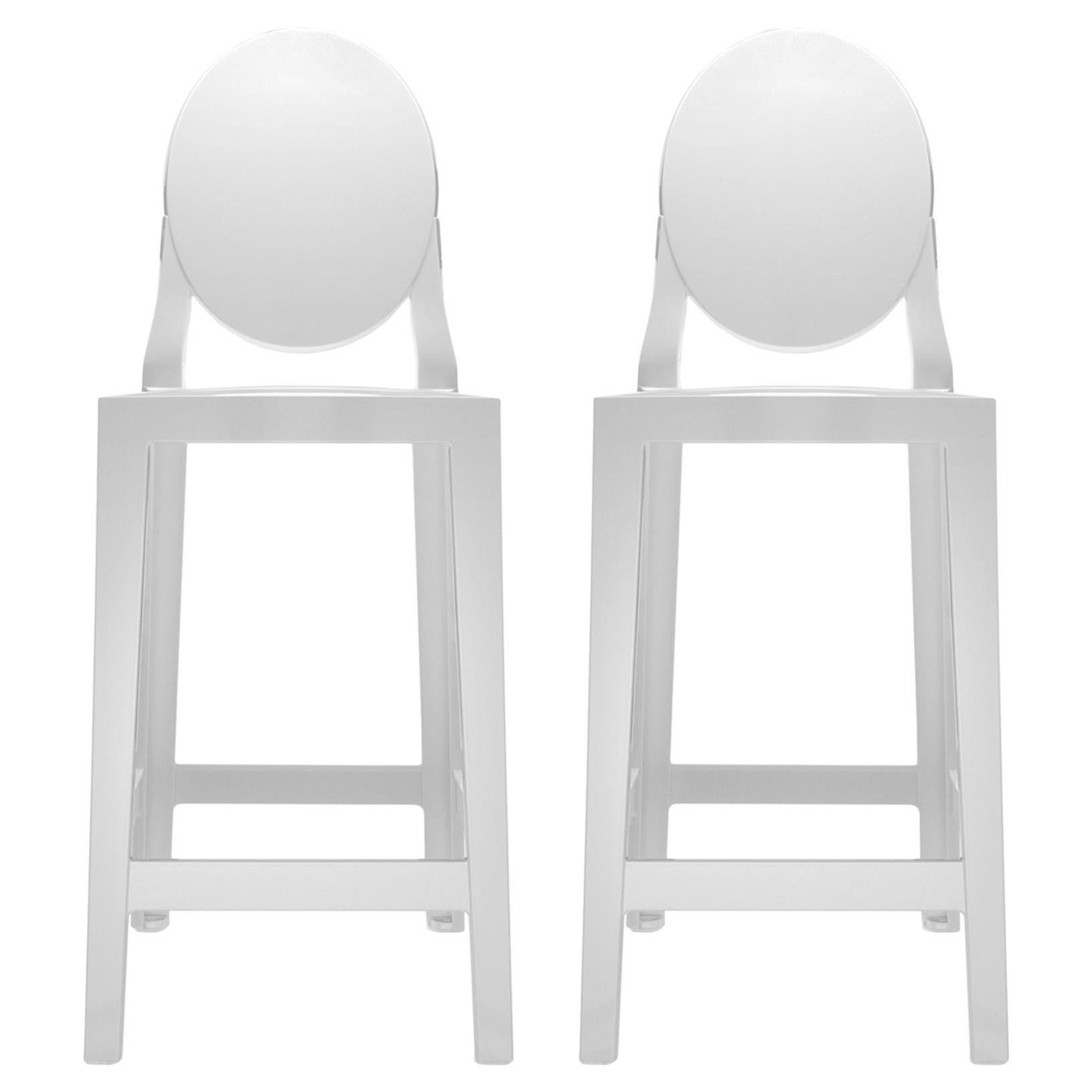 Set of 2 Kartell One More Counter Stools in Mat White by Philippe Starck For Sale