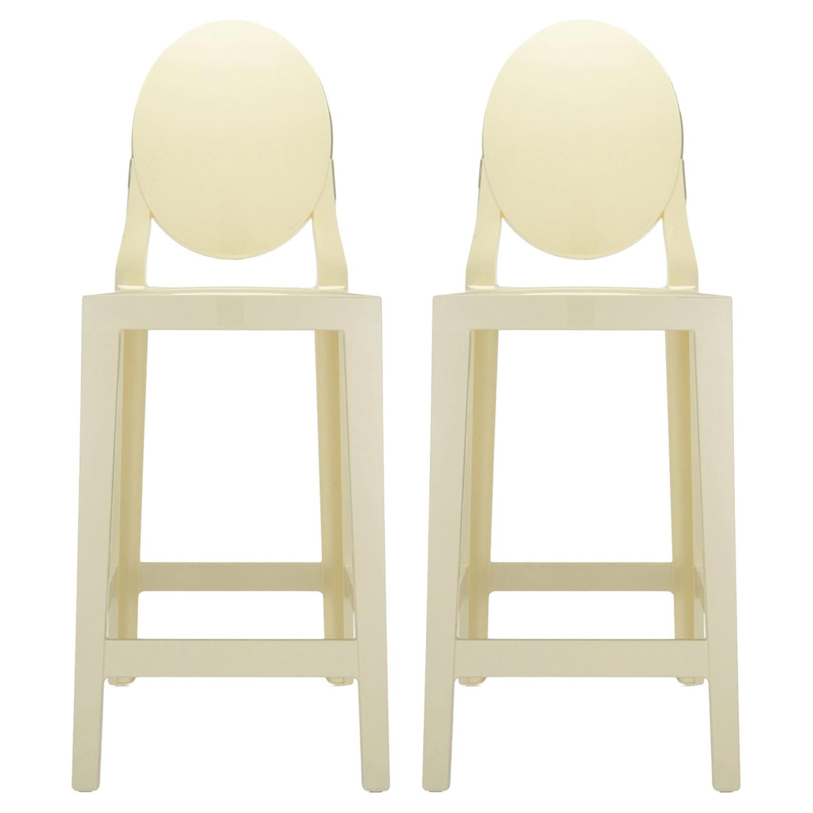 Set of 2 Kartell One More Counter Stools in Mat Yellow by Philippe Starck For Sale