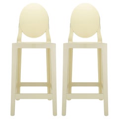 Set of 2 Kartell One More Counter Stools in Mat Yellow by Philippe Starck