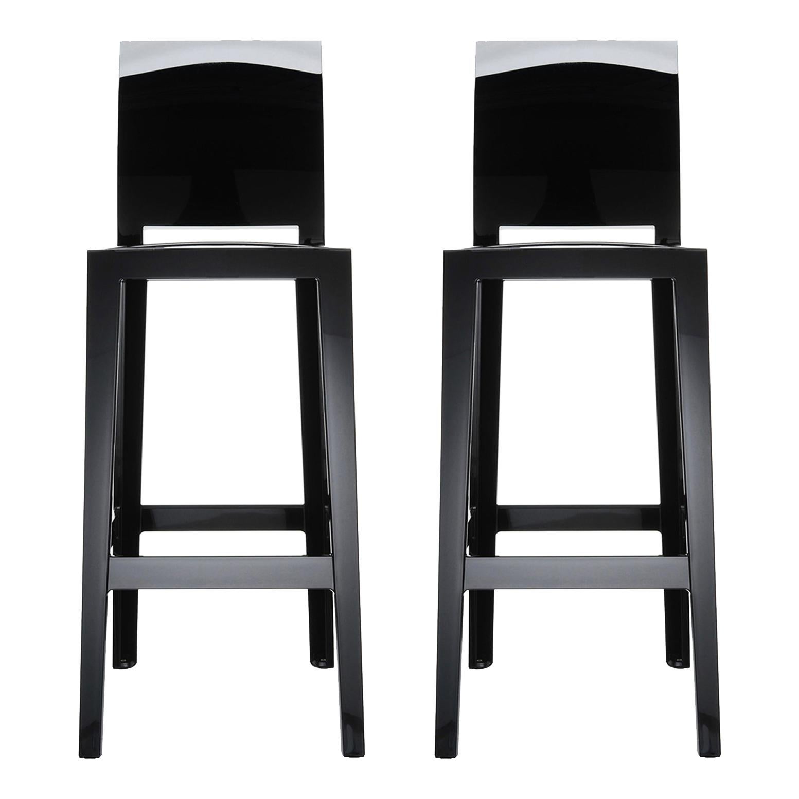 Set of 2 Kartell One More Please Square Bar Stools in Black by Philippe Starck For Sale
