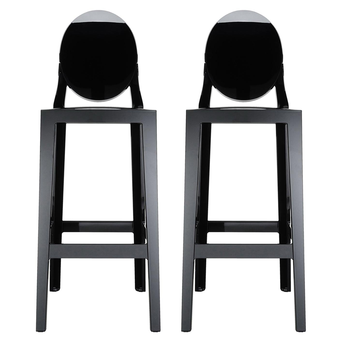 Set of 2 Kartell One More Square Bar Stools in Black by Philippe Starck For Sale