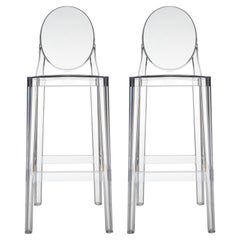 Set of 2 Kartell One More Square Bar Stools in Crystal by Philippe Starck
