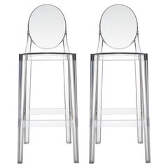 Set von 2 Kartell One More Quadratischen Barhockern aus Kristall von Philippe Starck