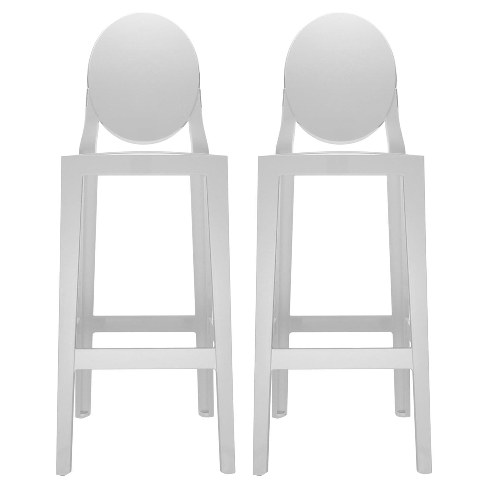 Set of 2 Kartell One More Square Bar Stools in White by Philippe Starck For Sale