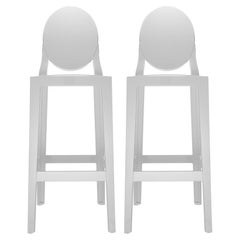 Set of 2 Kartell One More Square Bar Stools in White by Philippe Starck