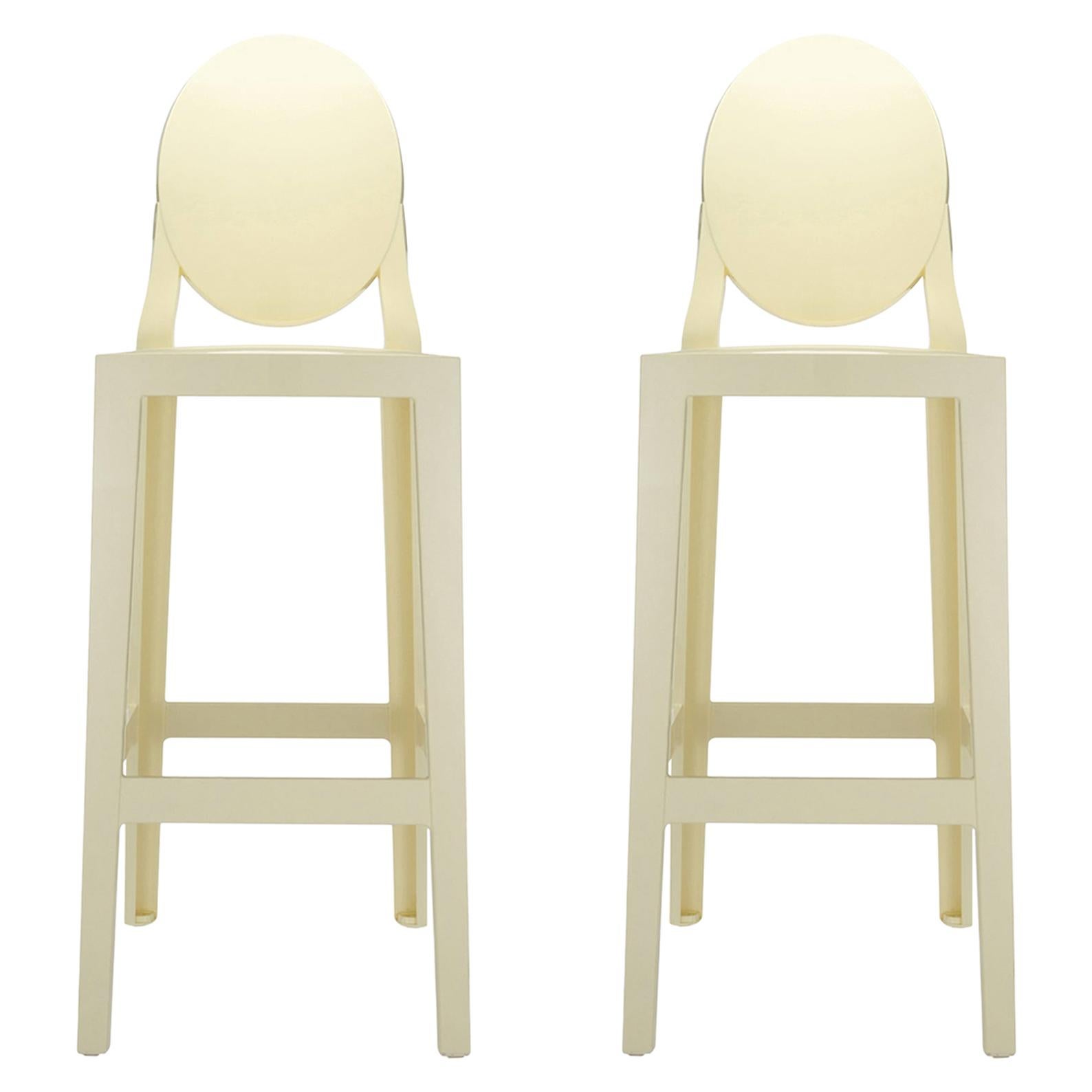 Set of 2 Kartell One More Square Bar Stools in Yellow by Philippe Starck