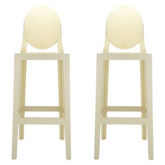 Ensemble de 2 tabourets de bar Kartell One More carrés en jaune de Philippe Starck