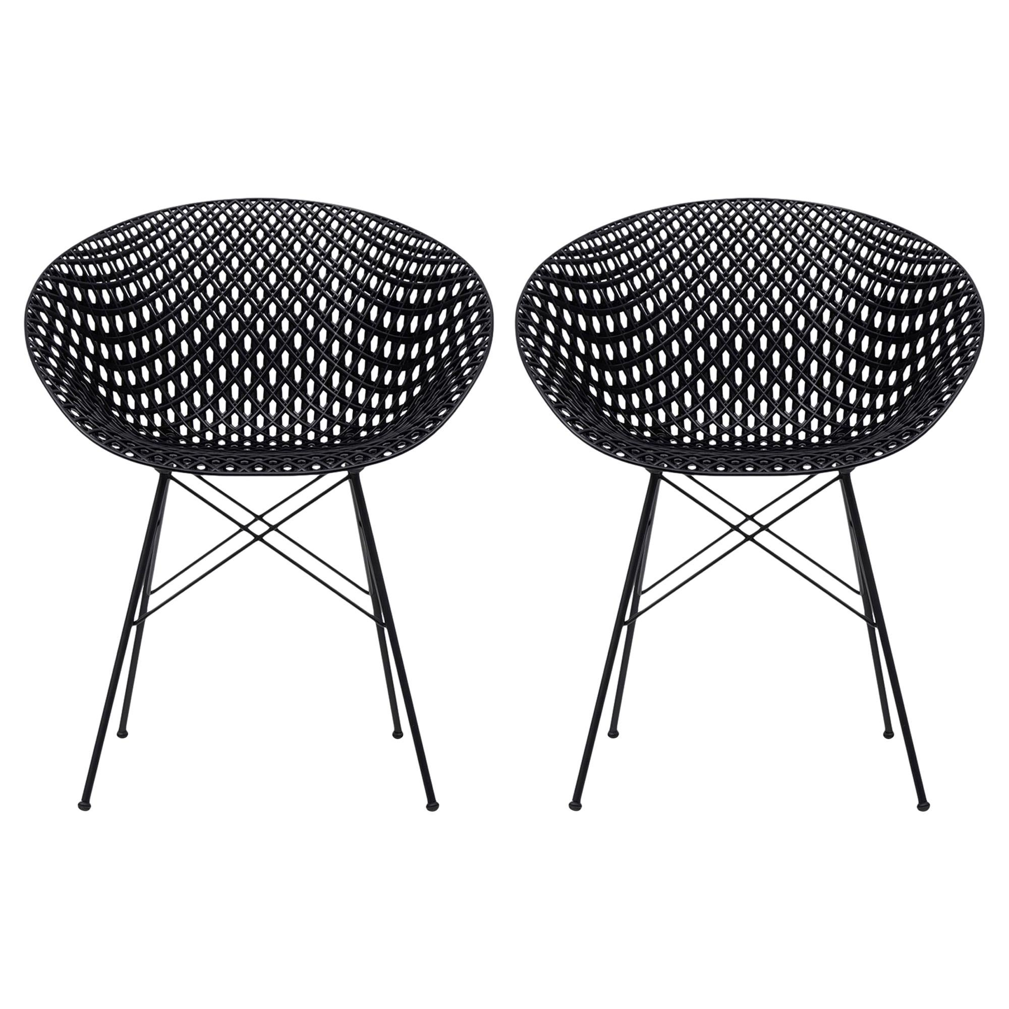 Ensemble de 2 chaises Kartell Smatrik noires avec pieds noirs par Tokujin Yoshioka