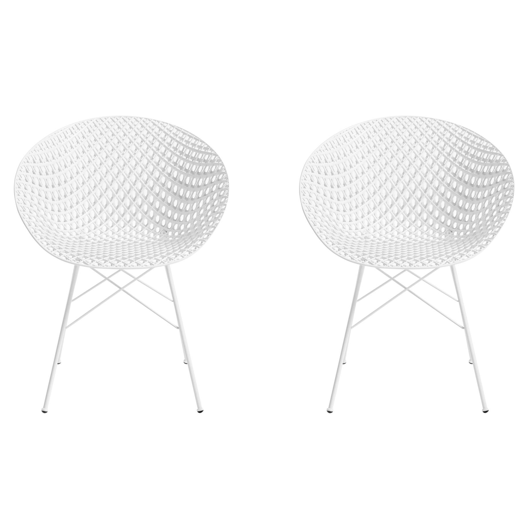 Set of 2 Kartell Smatrik Chair in White with White Legs by Tokujin Yoshioka For Sale