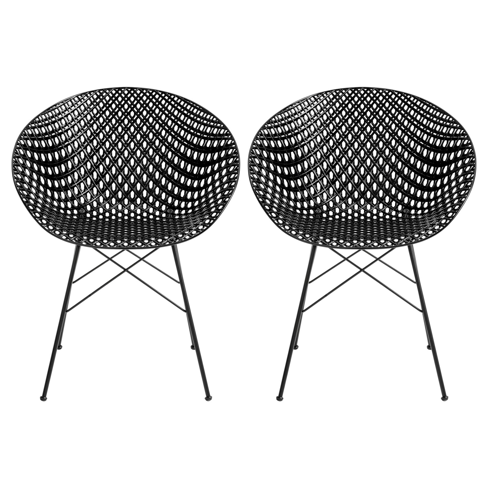 Set of 2 Kartell Smatrik Outdoor Chair in Black by Tokujin Yoshioka For Sale