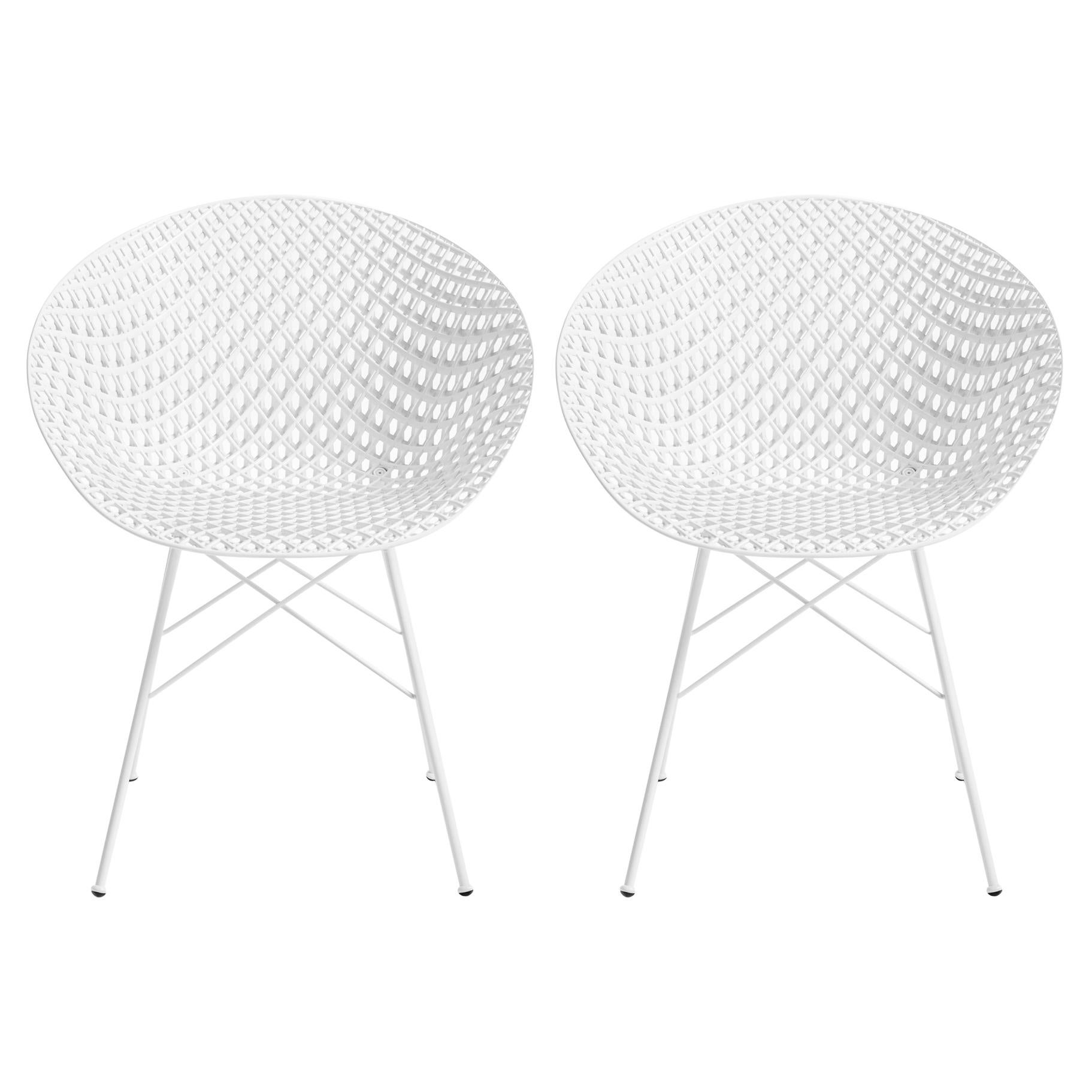 Set of 2 Kartell Smatrik Outdoor Chair in White by Tokujin Yoshioka For Sale