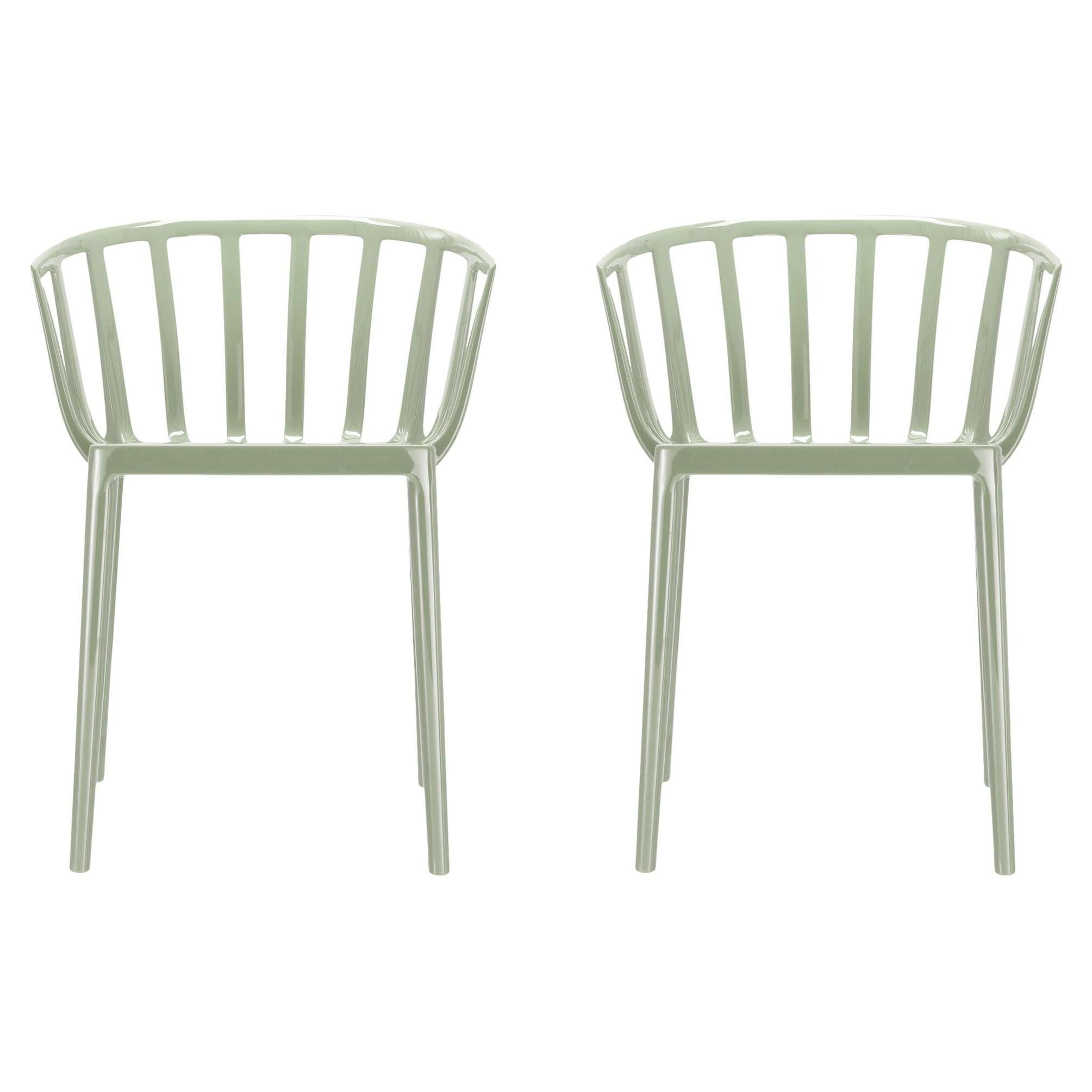 Set of 2 Kartell Venice Chairs in Glossy Sage Green by Philippe Starck For Sale