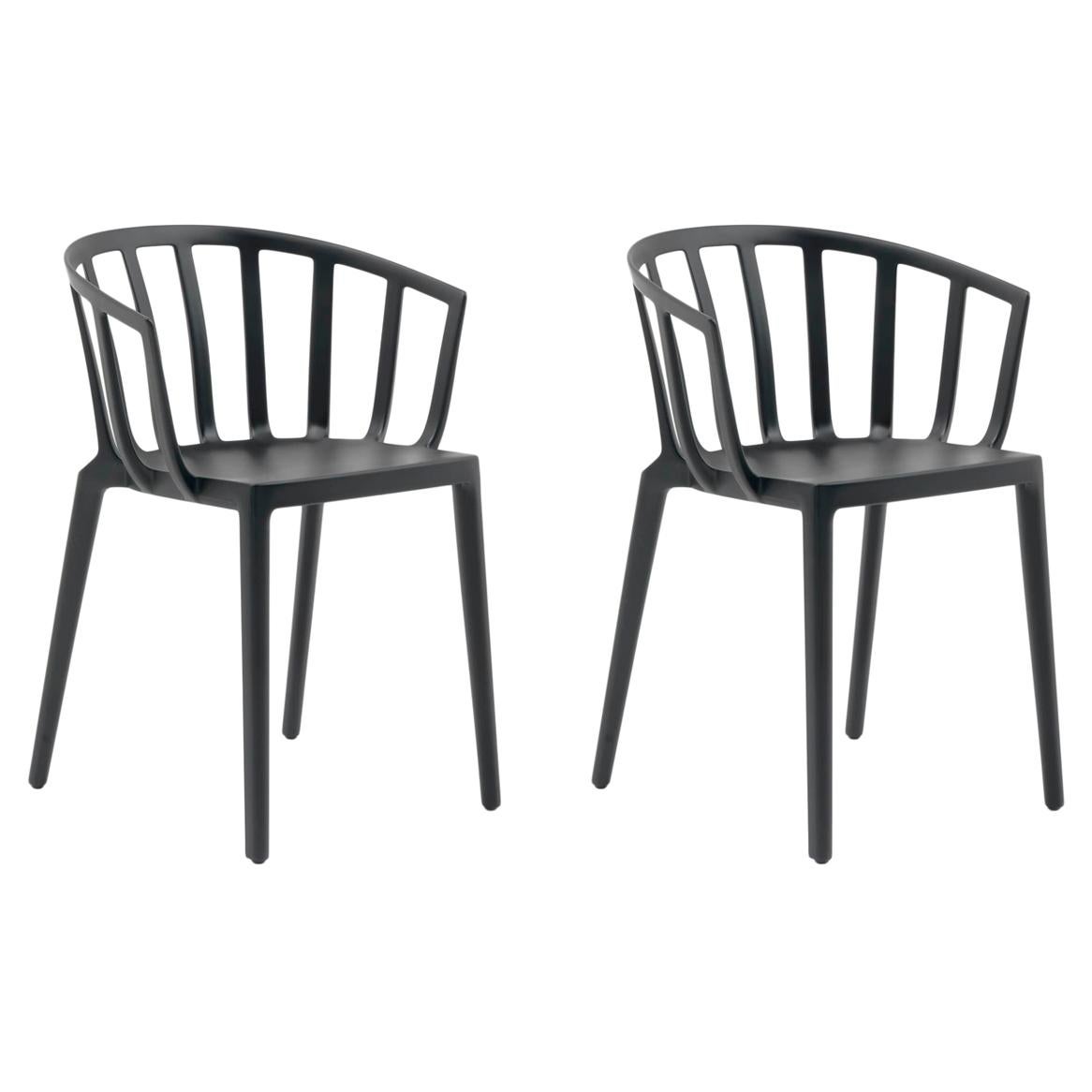 Set of 2 Kartell Venice Chairs in Mat Black by Philippe Starck