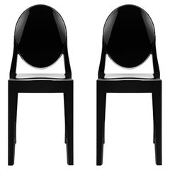 Set of 2 Kartell Victoria Ghost Chairs in Glossy Black by Philippe Starck