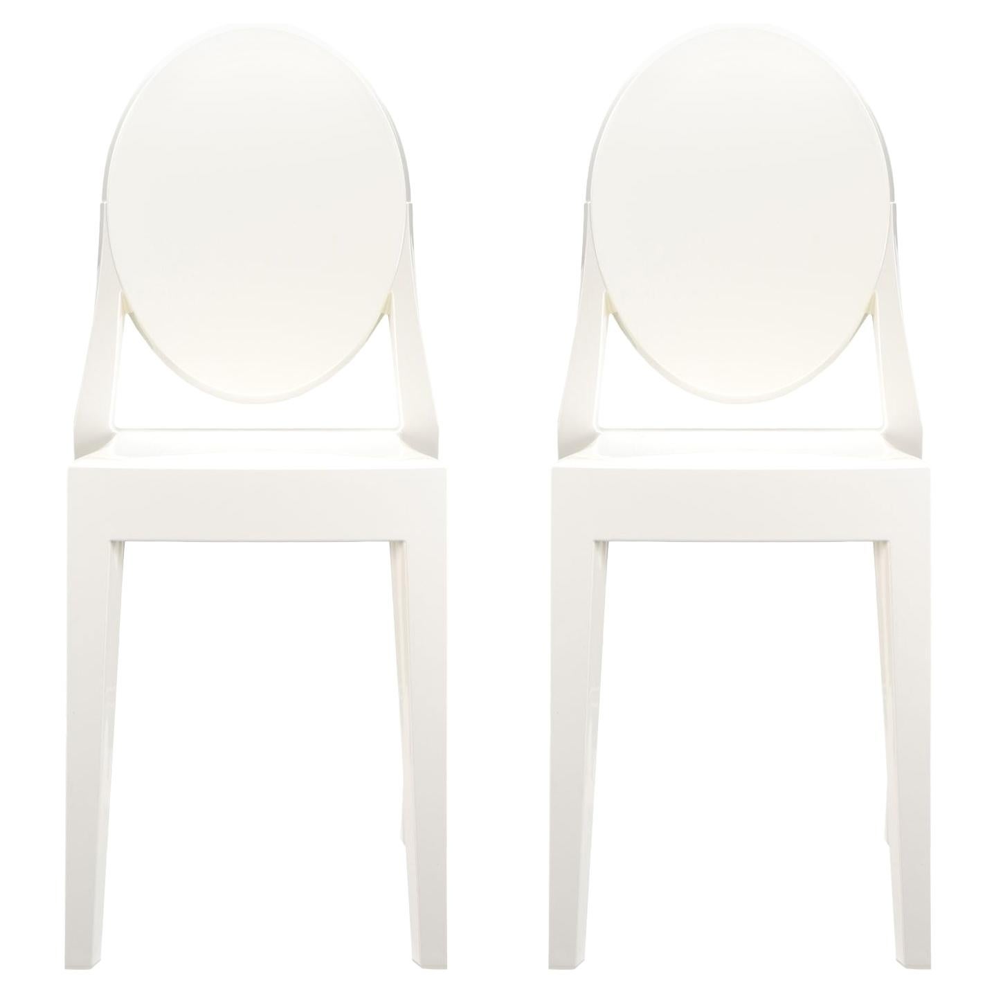 Set of 2 Kartell Victoria Ghost Chairs in Glossy White by Philippe Starck