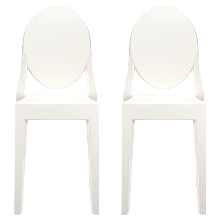 Set of 2 Kartell Victoria Ghost Chairs in Glossy White by Philippe