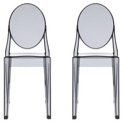 Set of 2 Kartell Victoria Ghost Chairs in Smoke Grey by Philippe Starck