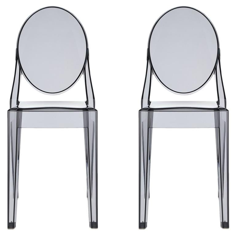 Set of 2 Kartell Victoria Ghost Chairs in Smoke Grey by Philippe Starck