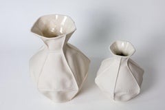 Set of 2 Kawa Vases, Luft Tanaka, White Organic Ceramic, Sculptural Porcelain