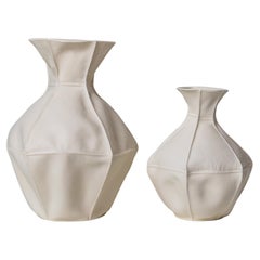 Set of 2 Kawa Vases, Luft Tanaka, White Organic Ceramic, Sculptural Porcelain